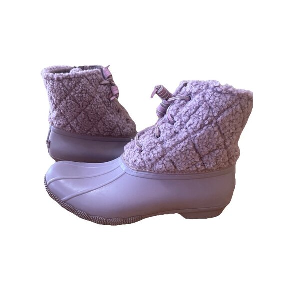 SPERRY Quilted Saltwater Sherpa Duck Boot Wool Waterproof Snow Sz 7.5 Lavender - Picture 1 of 12